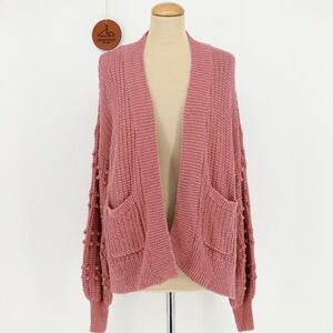 Madewell Bobble Chunky Open Front Cardigan Sweater Mauve‎ Open Knit XS Pockets